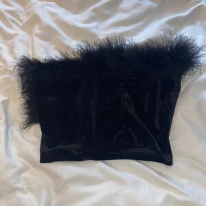 Short Feathered Black Tube Top